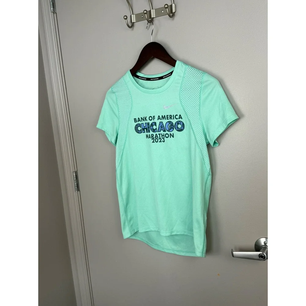 Nike Chicago Marathon 2023 Dri-FIT Running Shirt Womens Small Mint Green Mesh